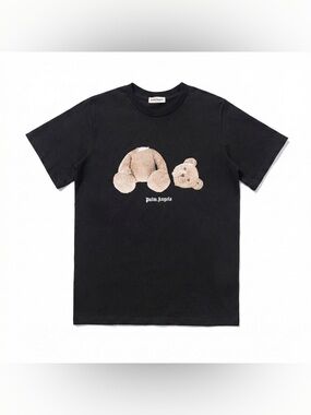 Palm Angels Black Tee with Detached Beige Teddy Graphic
